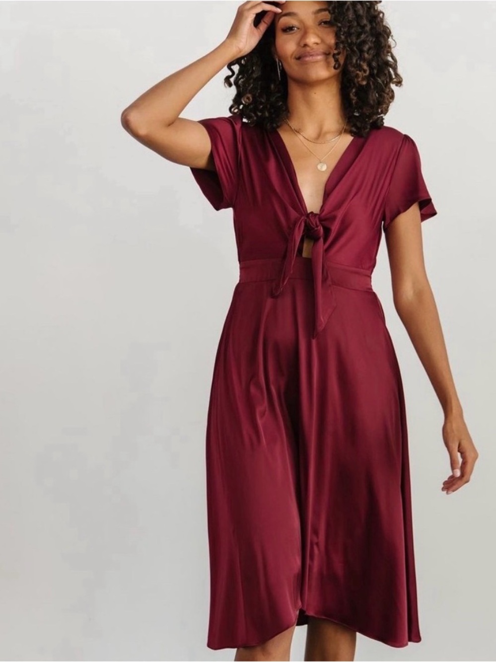 Baltic Born Tie-Front Midi Dress in Maroon
